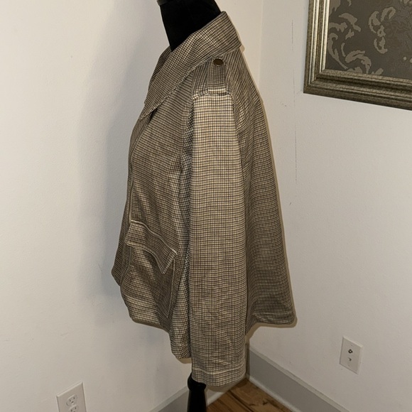 DG2 Diane Gilman tan olive green‎ houndstooth zipper front jacket Sz M - Picture 5 of 8